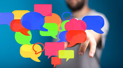 Poster - abstract image of colorful speech bubbles, representing communication, connection, and social media.