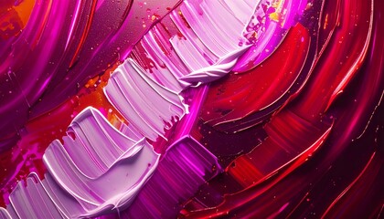 Poster - Abstract acrylic painting with vibrant pink, purple, and red brushstrokes, creating a dynamic and textured artwork with depth and movement