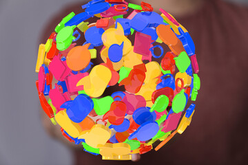 Aufkleber - Abstract image of colorful speech bubbles arranged in a sphere, representing communication and ideas.