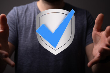 Poster - Digital security, data protection, safety, privacy, shield, check mark, approved, verified, secure, trust.