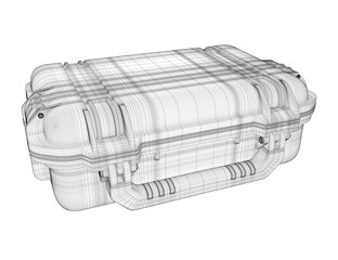 Poster - A black and white drawing of a case with a white background. The case is made of plastic and has a zipper