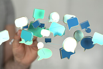 Leinwandbilder - Abstract image of interconnected speech bubbles, symbolizing global communication and networking.