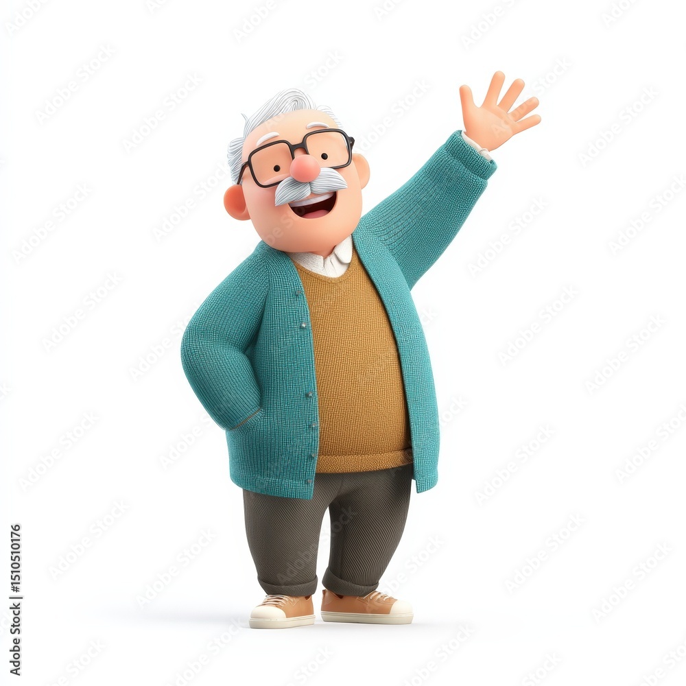Cheerful Elderly Cartoon Man Waving Hello Friendly Senior Citizen 3D  Illustration Stock Illustration | Adobe Stock, image size:1000x1000