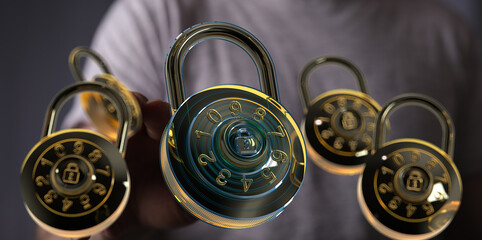 Poster - High-quality image of combination locks, ideal for cybersecurity, data protection, and privacy concepts.