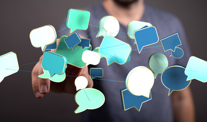 Leinwandbilder - Abstract image of interconnected speech bubbles, representing global communication and networking.