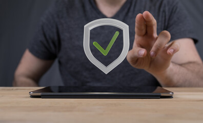 Aufkleber - Digital security, data protection, online safety, privacy, verified, secure, shield, check mark, tablet, technology, concept.