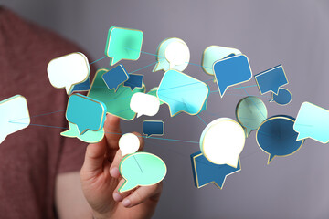 Leinwandbilder - Abstract image of interconnected speech bubbles, symbolizing global communication and networking.