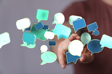 Leinwandbilder - Abstract image of interconnected speech bubbles, symbolizing global communication and networking.