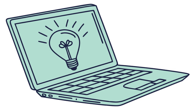 Laptop screen showing lightbulb idea innovation technology