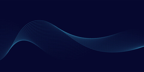Wall Mural - abstract glowing wave lines on dark blue background. dynamic wave pattern. modern flowing wavy lines