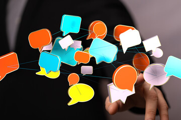 Poster - Abstract image of interconnected speech bubbles, representing global communication and networking.