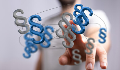 Poster - abstract image of interconnected paragraph symbols, representing legal networks and collaboration.