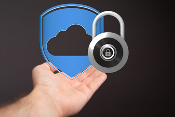Aufkleber - Image of a hand holding a digital shield and lock, symbolizing secure cloud data protection.