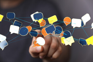 Poster - Abstract image of interconnected speech bubbles, symbolizing global communication and networking.