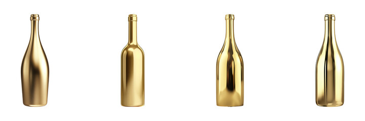 Poster - Golden Wine Bottles Set. Luxury Beverage Packaging Collection Isolated On Transparent Background