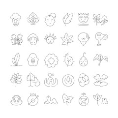 Poster - Simple outline icons presents a diverse collection of natural symbols with transparent background