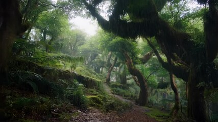 Aufkleber - Green Forest with Trees Bushes and Sunlight in Daylight