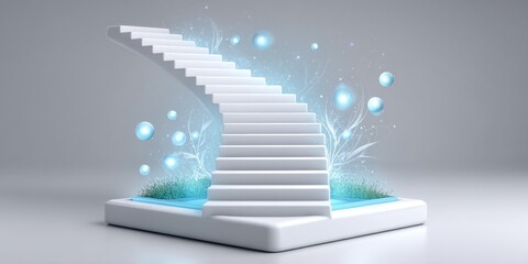 Poster - a 3d digital model showing career stages with stair-steps and light orbs symbolizing personal growth