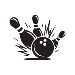 Bowling ball and pin flat icon for apps and websites, Vector black silhouette. with white background