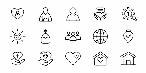 Poster - Care icon set thin line charity symbols representing generosity and sympathy