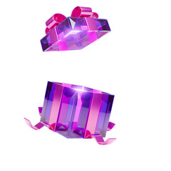 Poster - Beautifully wrapped gift box in vibrant shades of purple and pink adorned with shimmering ribbons and sparkling accents creating an enchanting and celebratory visual display