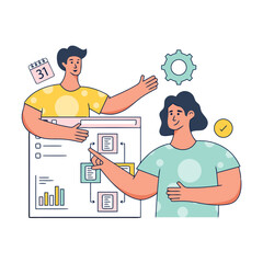Poster - Project management planning schedule task workflow collaboration teamwork strategy business process calendar vector art illustrations
