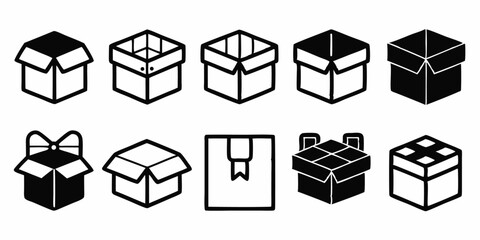 Poster - Delivery box icon design set in flat style with outline variations for web and app use