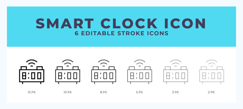 Smart clock icon with different stroke. Vector illustration.