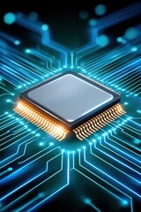 Poster - Close-up of electronic chip with glowing circuitry in a technological background