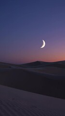 Wall Mural - Soft moonlight cascading over windswept sand dunes, painting tranquil desert landscape with ethereal glow during twilight's gentle embrace