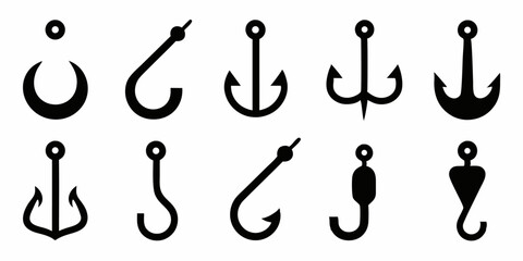 Poster - High resolution fishing hook icon design set for branding and digital projects
