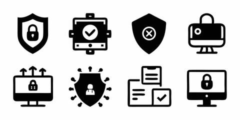 Poster - Cyber security protection network symbol icon set for digital security designs