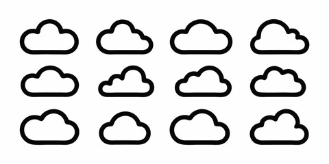 Fototapete - Cloud icon set line art and solid style illustrations for digital design projects
