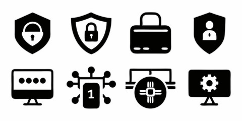 Poster - Cybersecurity protection network symbol icon set for digital security designs