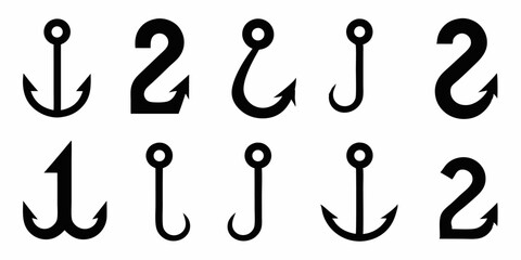 Poster - High resolution fishing hook icon design set for digital projects and branding applications