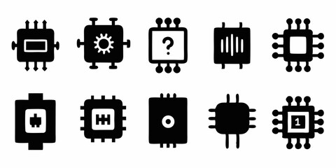 Poster - High resolution icon set featuring computer chips and electronic circuitry designs