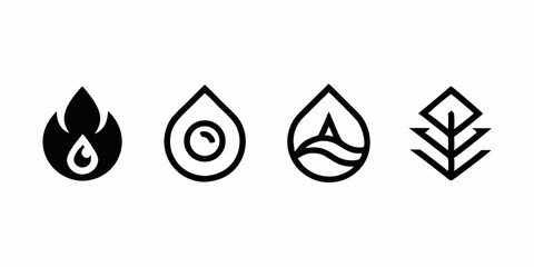 Aufkleber - Four element icon logo design featuring line style symbols for branding and identity