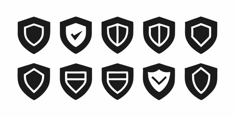 Poster - Security shield logo design a single master icon and twelve variations in cmyk and black