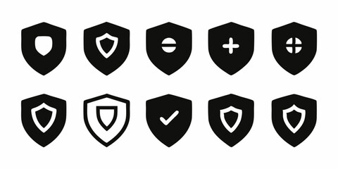 Poster - Security shield logo design set a collection of twelve professional security icons featuring a shield motif in cmyk color scheme