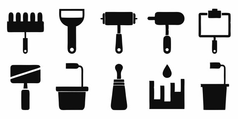Poster - High quality paint tool icon set featuring various painting instruments and supplies