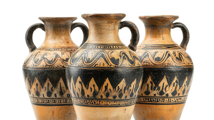 Poster - ancient greek amphora pottery with intricate black-figure design, transparent background, png file