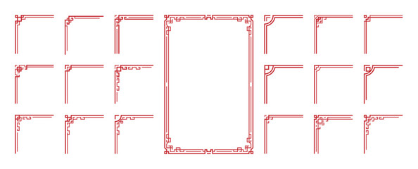 Aufkleber - Chinese frame corner ornament vector set. Decorative elements with line, corner, borders, frames, headers. Illustration of elegant design suitable for card, invitation, poster, cover.
