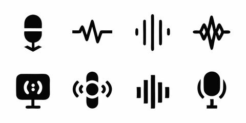 Poster - Voice command icon design featuring sound waves in black yellow cyan and magenta