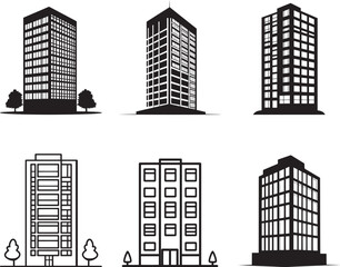 Fototapete - Office building clean simple icon silhouette black vector illustration