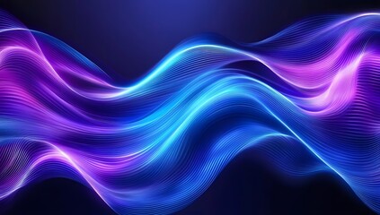 Fototapete - Abstract background with blue and purple waves, glowing lines. Modern wallpaper design for banner, poster, or presentation