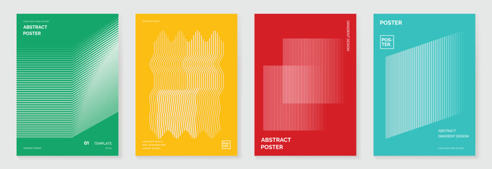 Aufkleber - Abstract line wave gradient poster background vector set. Minimalist cover template with vibrant perspective line wave in motion. Ideal design for social media, cover, banner, flyer, music, ads.