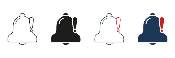 Fototapete - Notification Bell With Exclamation Mark Line And Solid Icon Set. Alert And Warning Signal Outline And Silhouette Symbol Collection. Urgent Message And Reminder Indicator. Isolated Vector Illustration