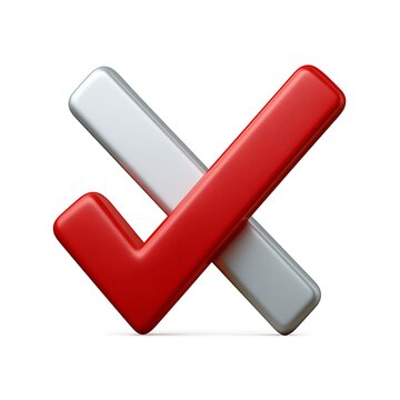 3d red check mark and gray x icon isolated on white background