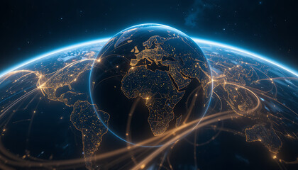 Wall Mural - futuristic abstract background illustrating globalization with technology driven network connection 