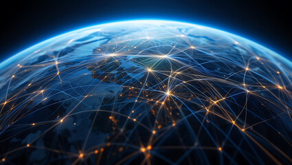 Wall Mural - abstract globalization background with earth globe and technology network connection depicting digit